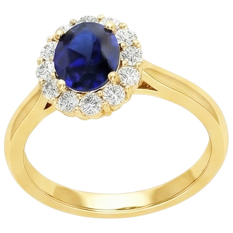Bague Halo Diamant Naturels Extraits des Mines ( et non cultivés en laboratoire ) Femme Saphir Bleu Ovale Naturel 7.50 Carats