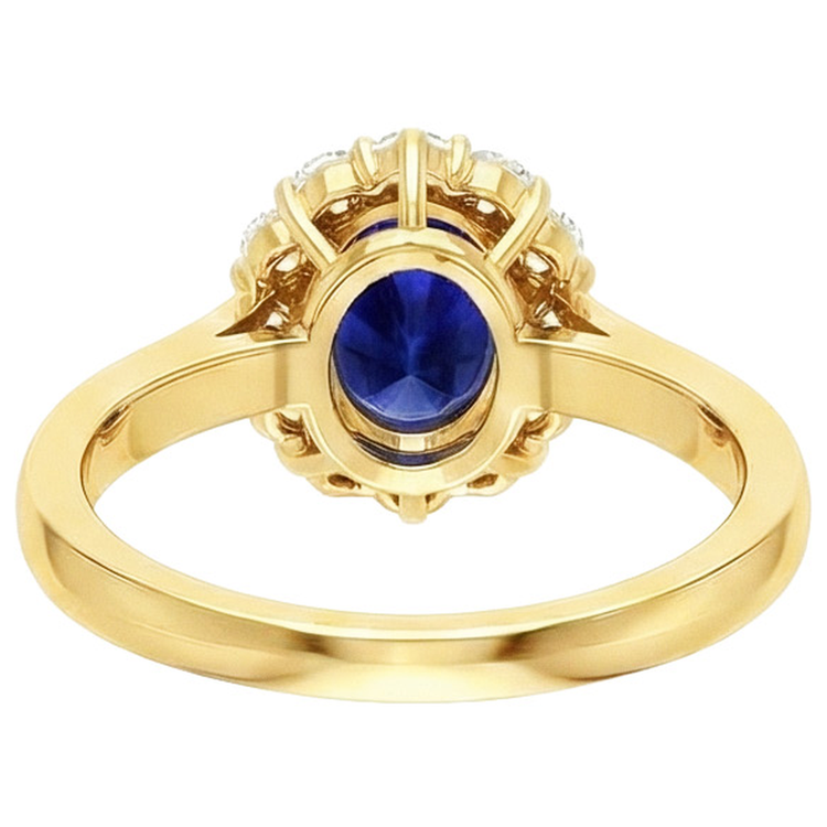Bague Halo Diamant Naturels Extraits des Mines ( et non cultivés en laboratoire ) Femme Saphir Bleu Ovale Naturel 7.50 Carats