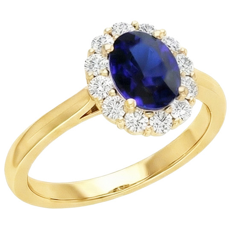 Bague Halo Diamant Naturels Extraits des Mines ( et non cultivés en laboratoire ) Femme Saphir Bleu Ovale Naturel 7.50 Carats