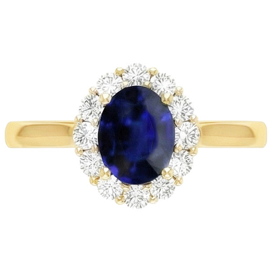 Bague Halo Diamant Naturels Extraits des Mines ( et non cultivés en laboratoire ) Femme Saphir Bleu Ovale Naturel 7.50 Carats
