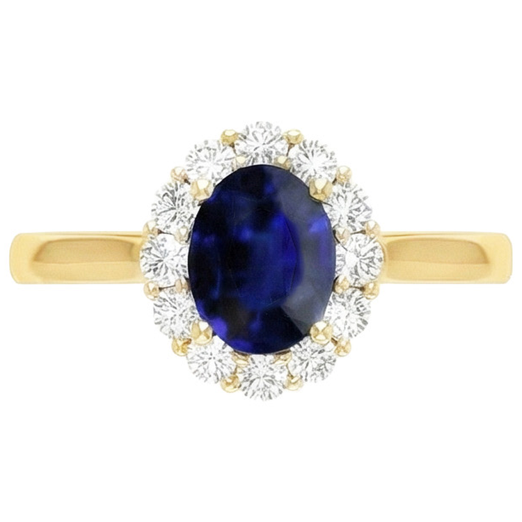 Bague Halo Diamant Naturels Extraits des Mines ( et non cultivés en laboratoire ) Femme Saphir Bleu Ovale Naturel 7.50 Carats