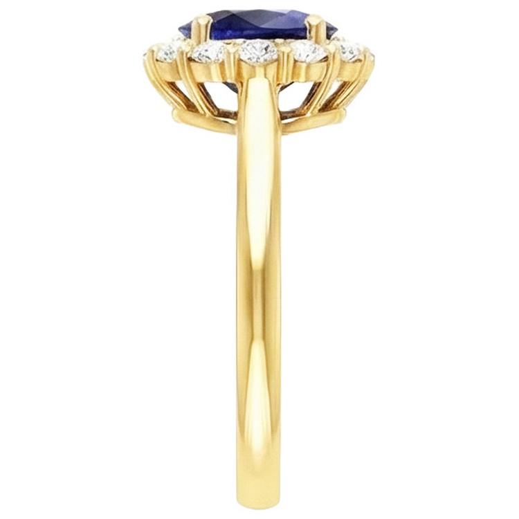 Bague Halo Diamant Naturels Extraits des Mines ( et non cultivés en laboratoire ) Femme Saphir Bleu Ovale Naturel 7.50 Carats
