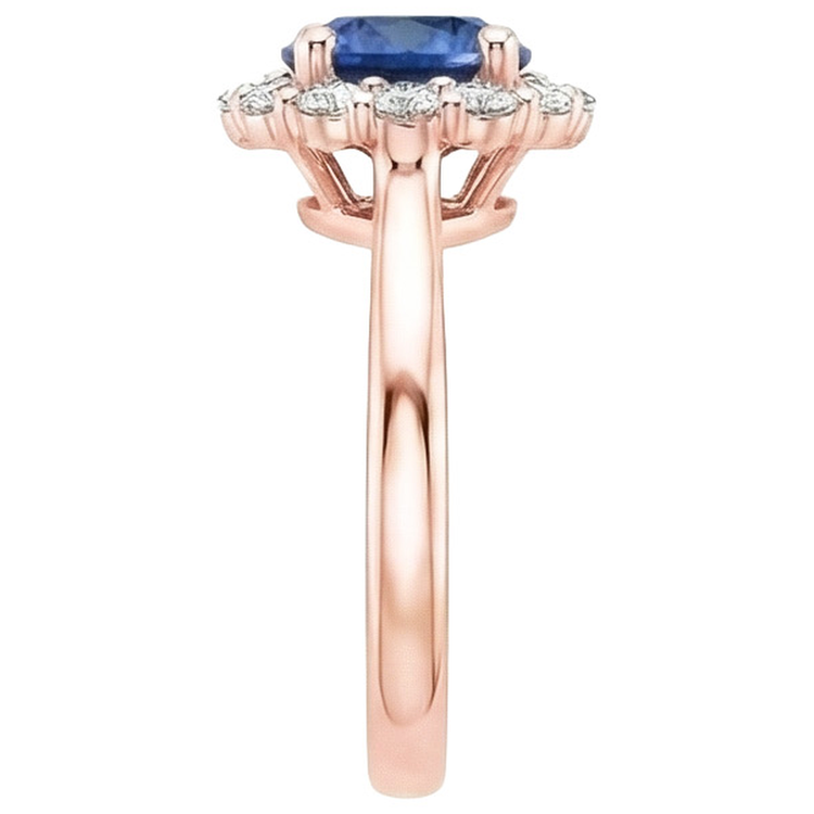 Bague Halo Diamant Naturels Extraits des Mines ( et non cultivés en laboratoire ) Femme Style Fleur Saphir Bleu 3 Carats Or Rose