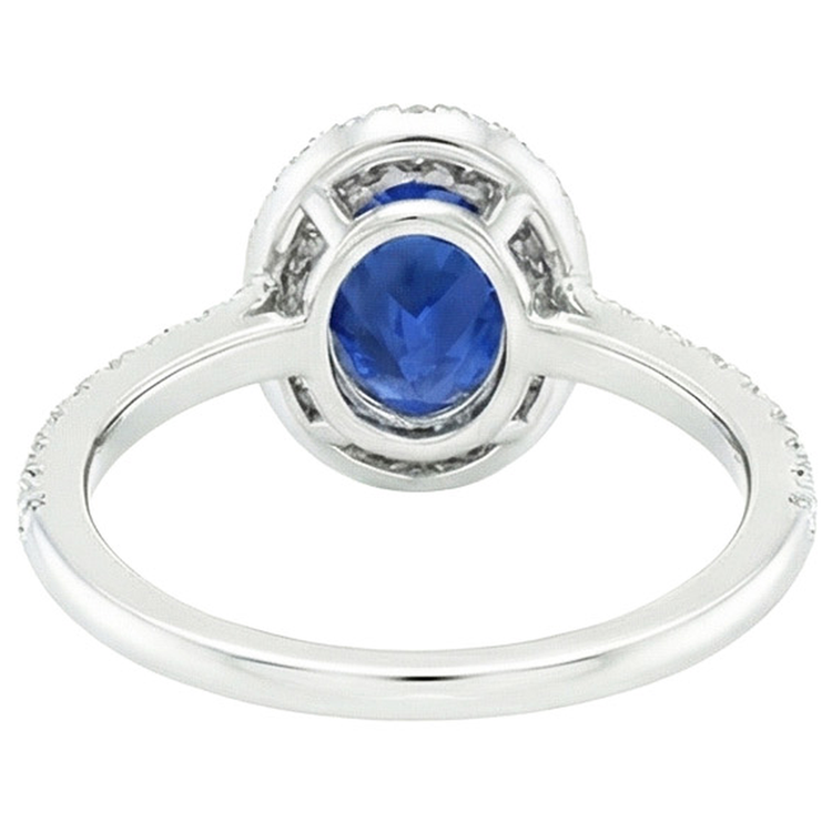Bague Halo Diamant Naturels Extraits des Mines ( et non cultivés en laboratoire ) Ovale Saphir Bleu Avec Accents Or Blanc 6 Carats