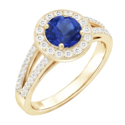 Bague Halo Diamant Naturels Extraits des Mines ( et non cultivés en laboratoire ) Style Antique 3 Carats Bijoux Saphir Bleu Rond