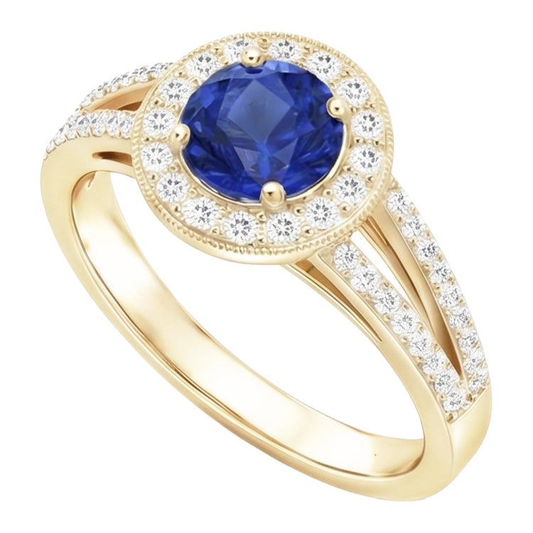 Bague Halo Diamant Naturels Extraits des Mines ( et non cultivés en laboratoire ) Style Antique 3 Carats Bijoux Saphir Bleu Rond