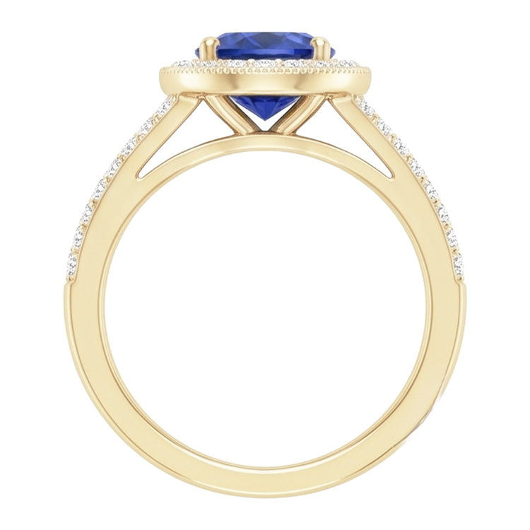 Bague Halo Diamant Naturels Extraits des Mines ( et non cultivés en laboratoire ) Style Antique 3 Carats Bijoux Saphir Bleu Rond
