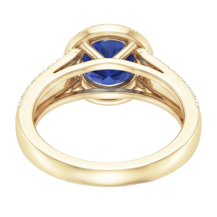 Bague Halo Diamant Naturels Extraits des Mines ( et non cultivés en laboratoire ) Style Antique 3 Carats Bijoux Saphir Bleu Rond