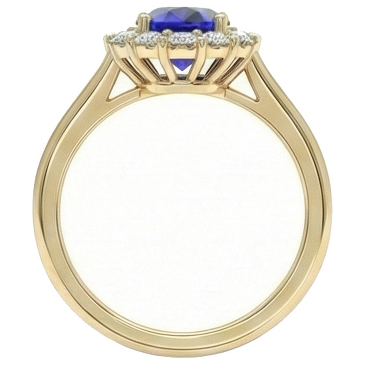 Bague Halo Diamant Naturels Extraits des Mines ( et non cultivés en laboratoire ) Or Jaune Ovale Ceylan Saphir 5.25 Carats
