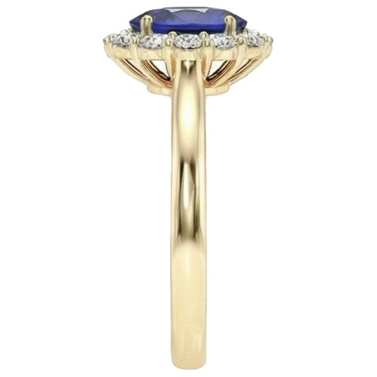 Bague Halo Diamant Naturels Extraits des Mines ( et non cultivés en laboratoire ) Or Jaune Ovale Ceylan Saphir 5.25 Carats