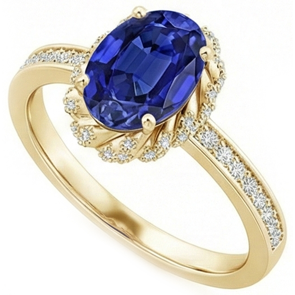 naturel oval saphir 5.50carats bague détail rapproché