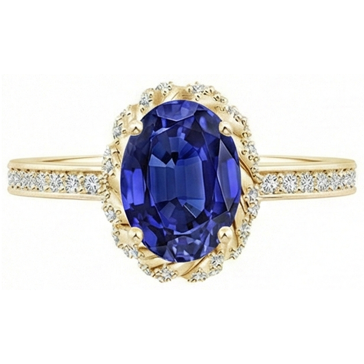 naturel oval saphir 5.50carats bague angle de côté