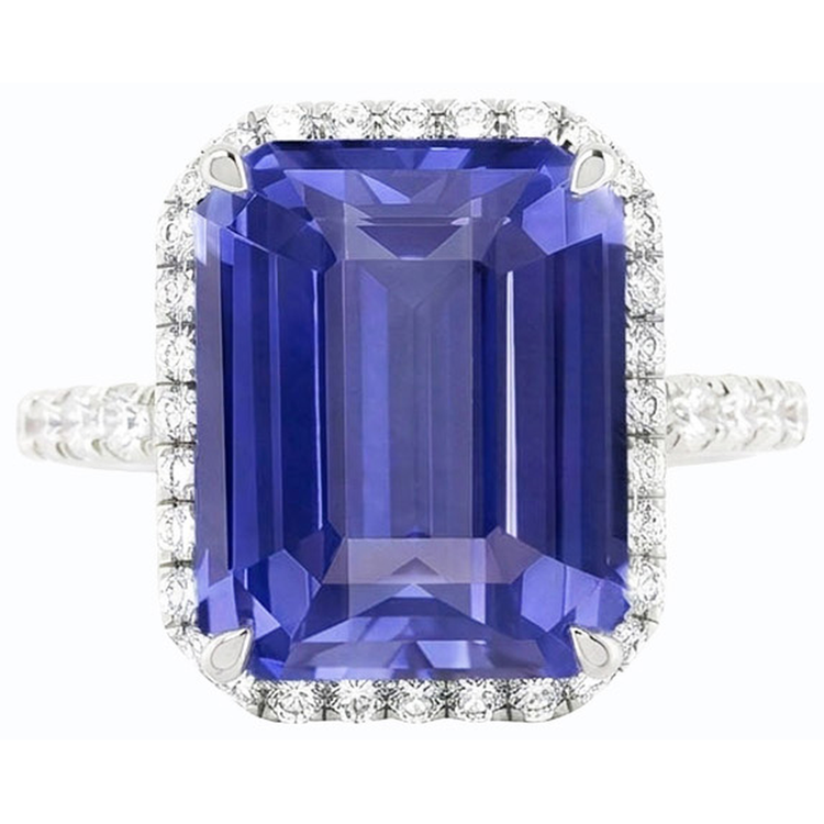 Bague Halo Diamant Rond Emeraude Saphir Naturel 4.50 Carats Accentué