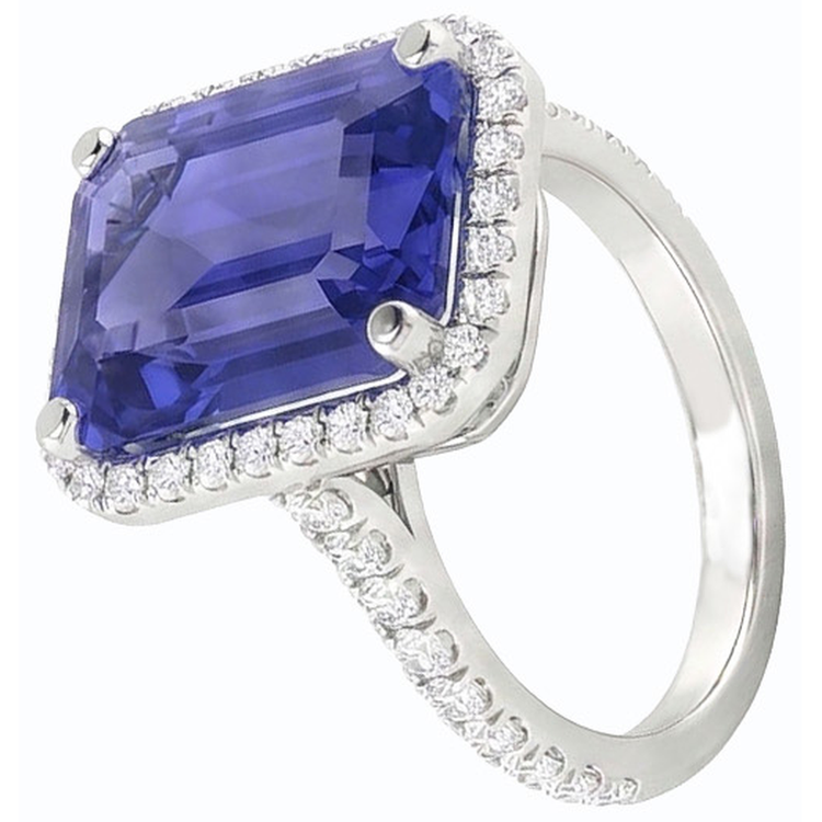 Bague Halo Diamant Rond Emeraude Saphir Naturel 4.50 Carats Accentué