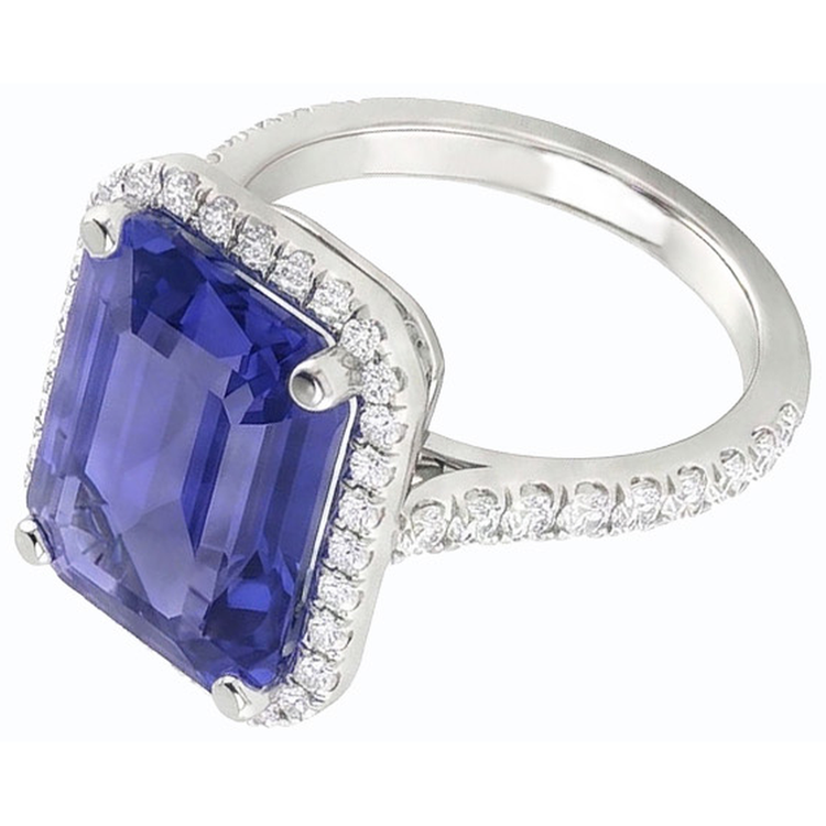 Bague Halo Diamant Rond Emeraude Saphir Naturel 4.50 Carats Accentué