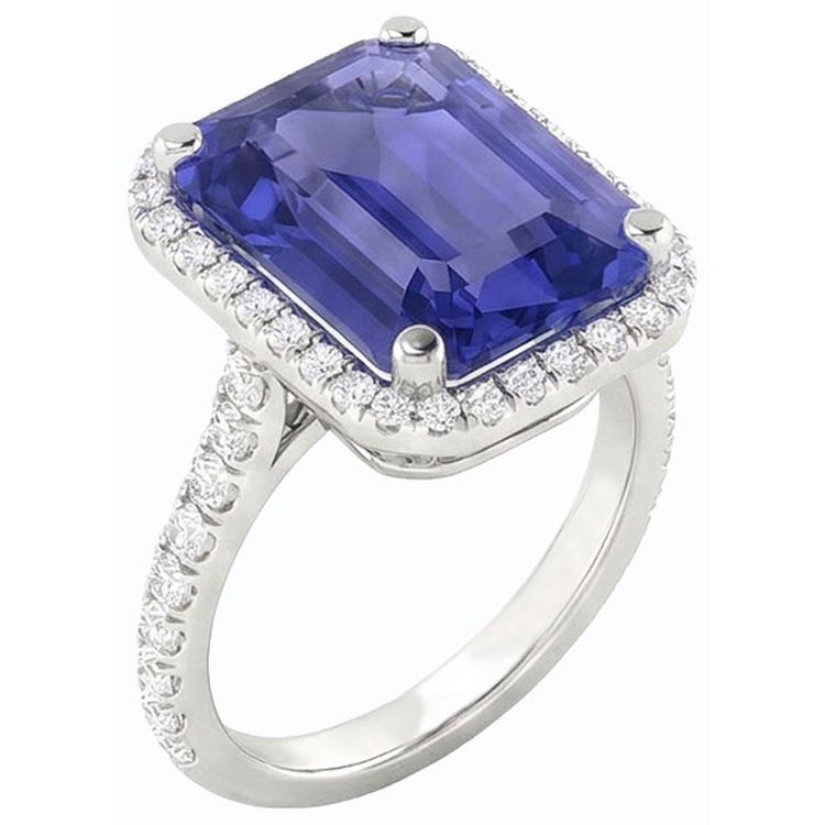 Bague Halo Diamant Rond Emeraude Saphir Naturel 4.50 Carats Accentué