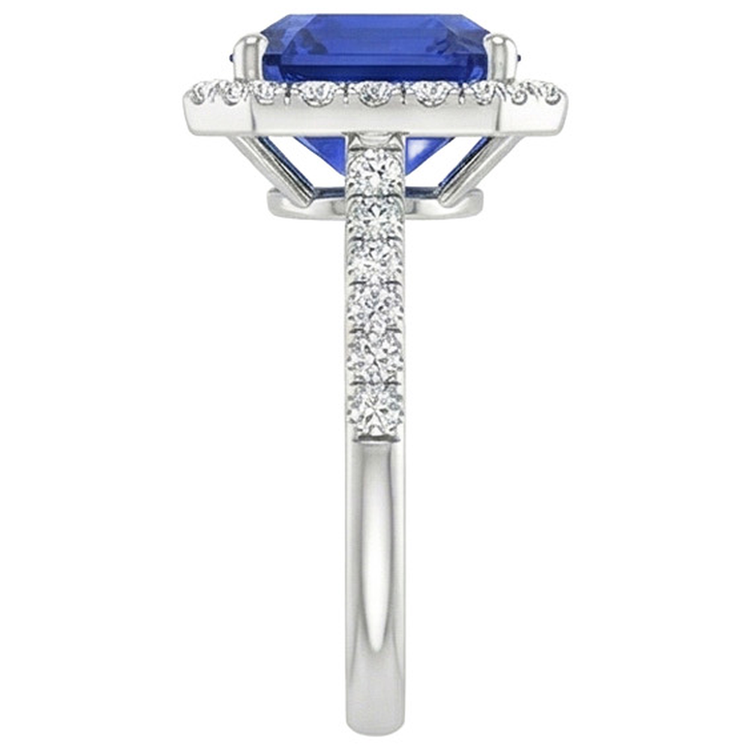 Bague Halo Diamant Naturels Extraits des Mines ( et non cultivés en laboratoire ) Rond & Saphir Bleu Taille Asscher 5.75 Carats Nouveau