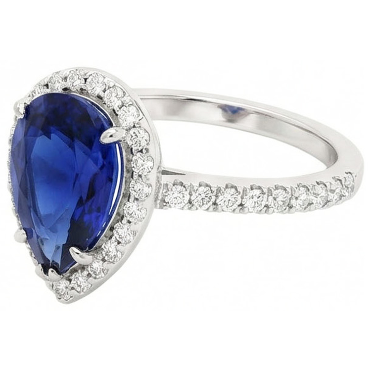 naturel pear diamant 3.25carats bague angle de côté