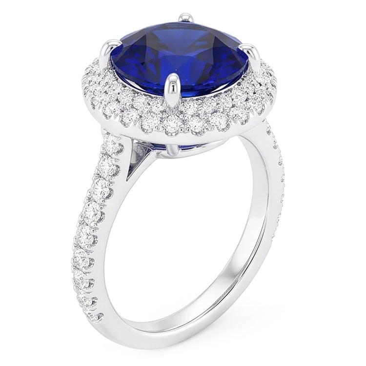 Bague Halo Diamant pour Femme 4.50 Carats Bijoux en Or Saphir Bleu Foncé