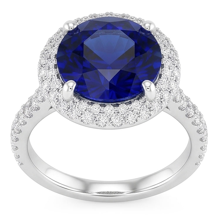 Bague Halo Diamant pour Femme 4.50 Carats Bijoux en Or Saphir Bleu Foncé