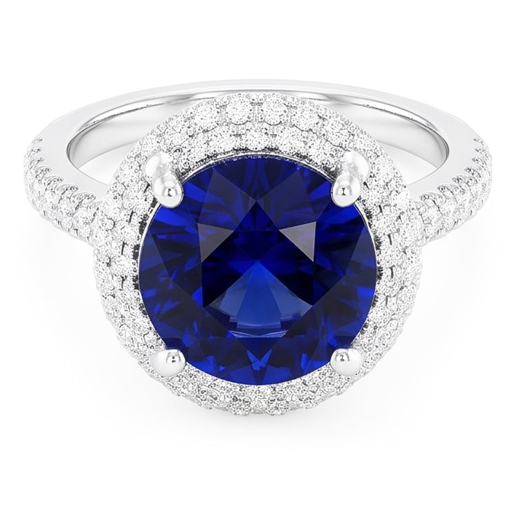 Bague Halo Diamant pour Femme 4.50 Carats Bijoux en Or Saphir Bleu Foncé