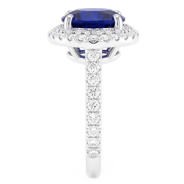 Bague Halo Diamant pour Femme 4.50 Carats Bijoux en Or Saphir Bleu Foncé