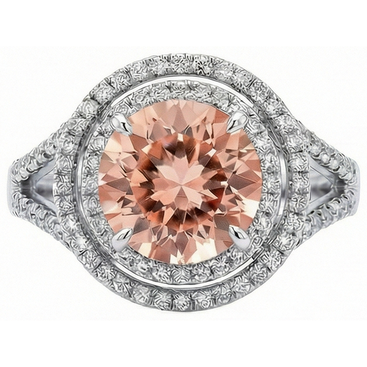 Bague Halo Diamants Naturels Extraits des Mines ( et non cultivés en laboratoire ) Morganite 8 Ct Or Blanc 14K Nouveau