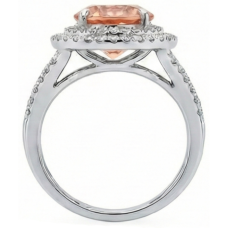 Bague Halo Diamants Naturels Extraits des Mines ( et non cultivés en laboratoire ) Morganite 8 Ct Or Blanc 14K Nouveau