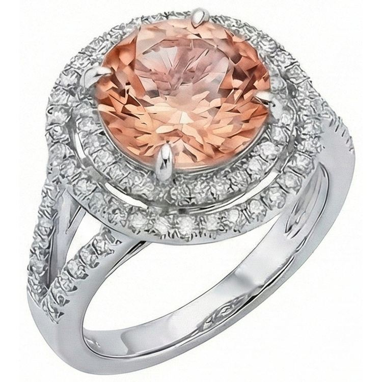 Bague Halo Diamants Naturels Extraits des Mines ( et non cultivés en laboratoire ) Morganite 8 Ct Or Blanc 14K Nouveau