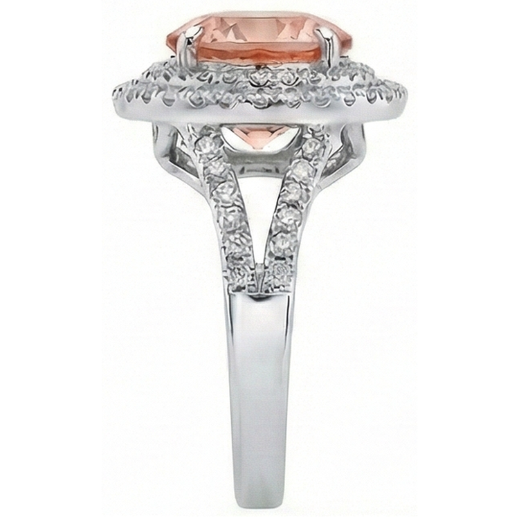 Bague Halo Diamants Naturels Extraits des Mines ( et non cultivés en laboratoire ) Morganite 8 Ct Or Blanc 14K Nouveau