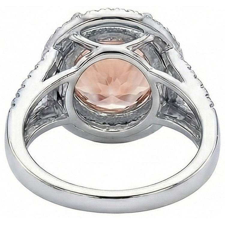Bague Halo Diamants Naturels Extraits des Mines ( et non cultivés en laboratoire ) Morganite 8 Ct Or Blanc 14K Nouveau