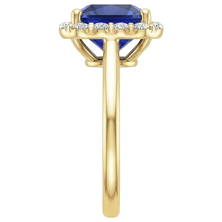 Bague Halo Diamants Naturels Extraits des Mines ( et non cultivés en laboratoire ) Or Jaune Avec Saphir Bleu Taille Princesse 6 Carats