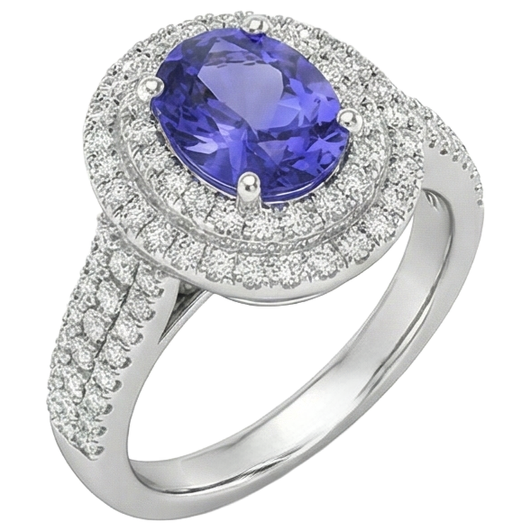 naturel oval tanzanite 5.25carats bague vue de dessus