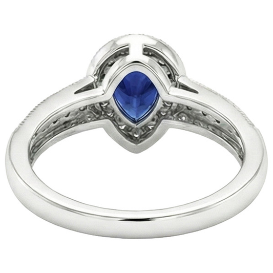 Bague Halo Double Tige Poire Saphir Bleu & Diamants 2 Carats