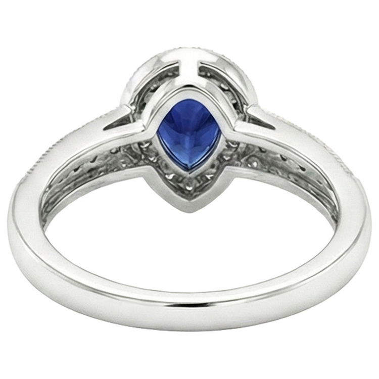 Bague Halo Double Tige Poire Saphir Bleu & Diamants 2 Carats