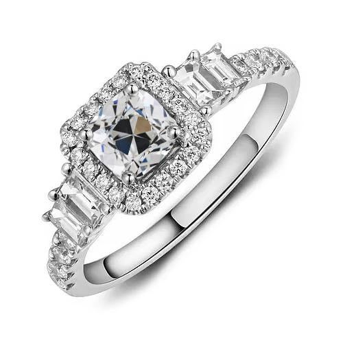 Bague Halo Emeraude & Coussin Vieux mineur Réel Diamant 4.50 Carats Or