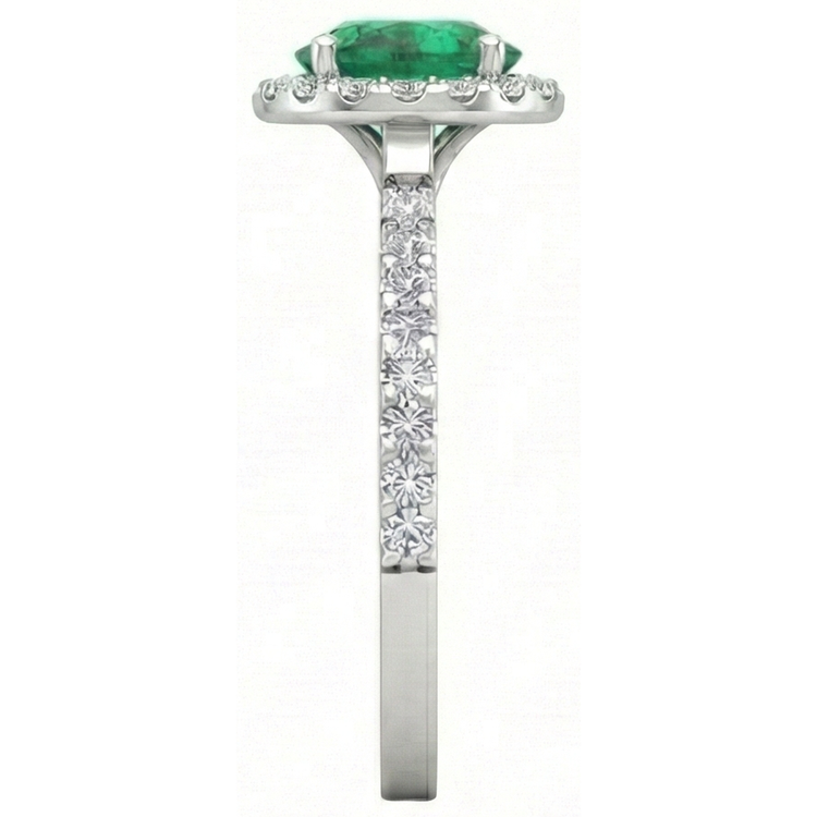 Bague Halo Emeraude En Or Blanc 14K 6.60 Carats Avec Petits Diamants