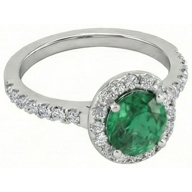 Bague Halo Emeraude En Or Blanc 14K 6.60 Carats Avec Petits Diamants