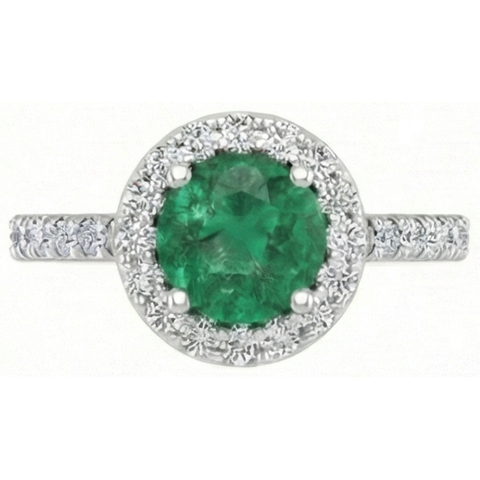 Bague Halo Emeraude En Or Blanc 14K 6.60 Carats Avec Petits Diamants