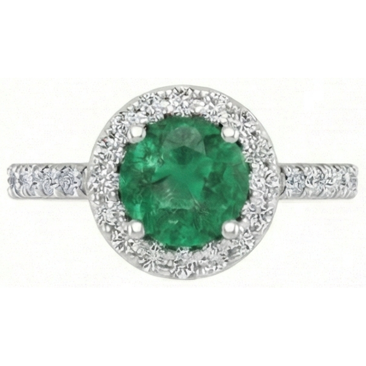 Bague Halo Emeraude En Or Blanc 14K 6.60 Carats Avec Petits Diamants