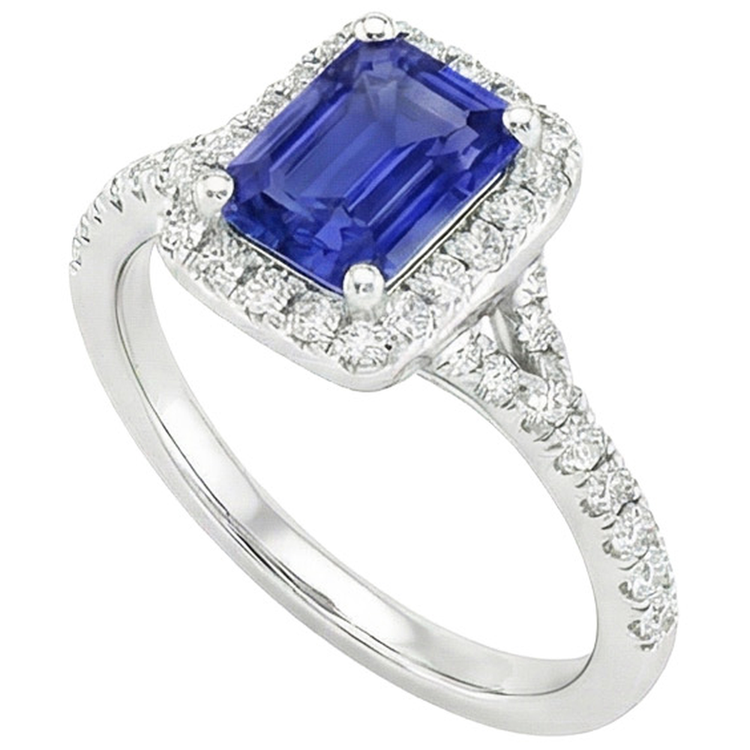 Bague Halo Emeraude Sri Lanka Saphir & Diamant Naturels Extraits des Mines ( et non cultivés en laboratoire ) 4.50 Carats