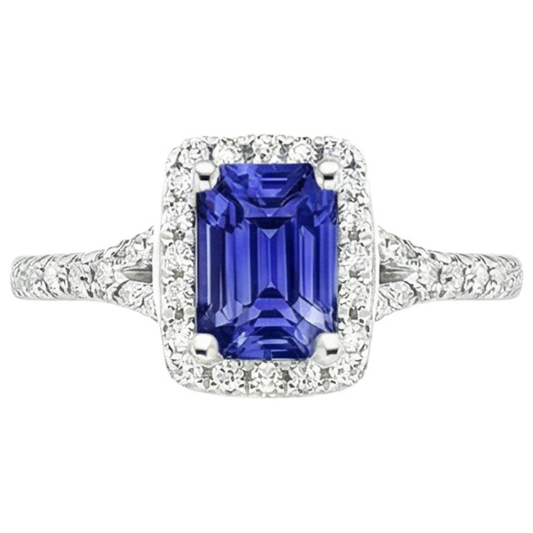 Bague Halo Emeraude Sri Lanka Saphir & Diamant Naturels Extraits des Mines ( et non cultivés en laboratoire ) 4.50 Carats