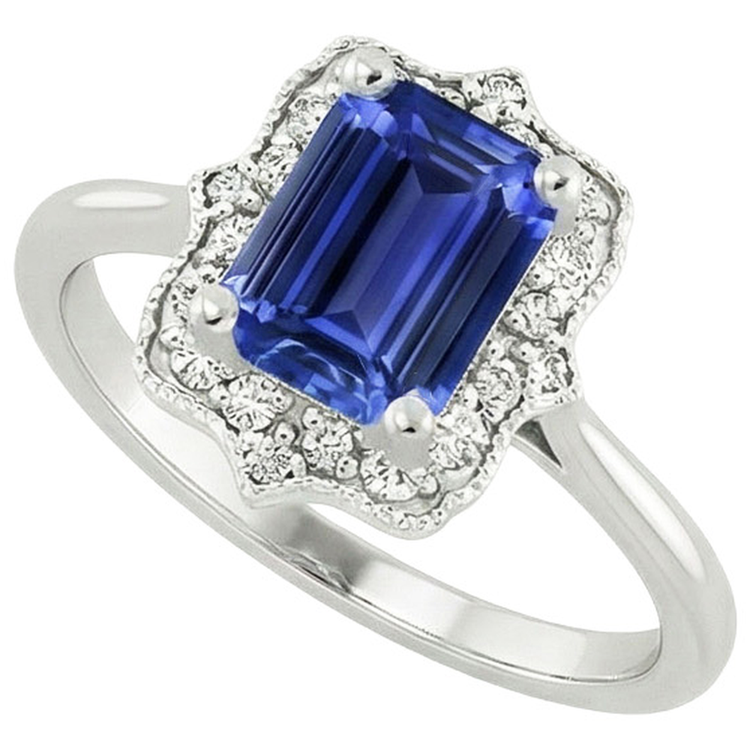 Bague Halo Emeraude Sri Lanka Saphir & Diamant Naturels Extraits des Mines ( et non cultivés en laboratoire ) 4 Carats Style Fleur