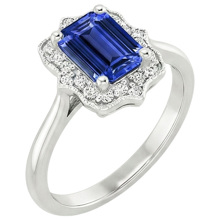 Bague Halo Emeraude Sri Lanka Saphir & Diamant Naturels Extraits des Mines ( et non cultivés en laboratoire ) 4 Carats Style Fleur