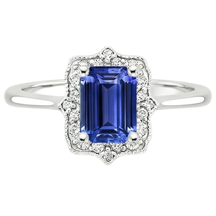 Bague Halo Emeraude Sri Lanka Saphir & Diamant Naturels Extraits des Mines ( et non cultivés en laboratoire ) 4 Carats Style Fleur