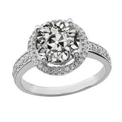 Bague Halo En Or 14 Carats Ronde Avec Réel Diamants Taille Ancienne Sertie De Bijoux 3.50 Carats
