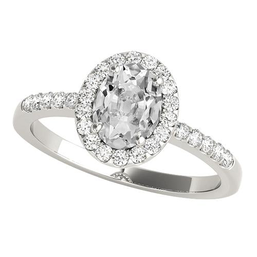 Bague Halo En Or 14K Avec Accents Oval Vieux Mineur Réel Diamond 5 Carats