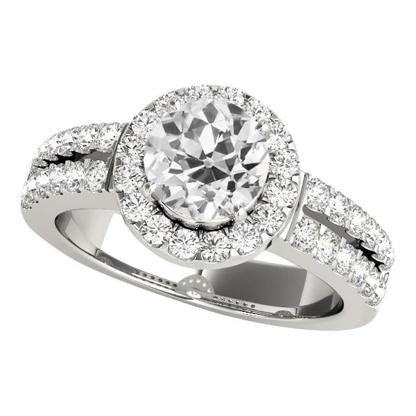 Bague Halo En Or 14K Véritable Diamants Taille Vieille Mine Tige fendue 4.50 Carats