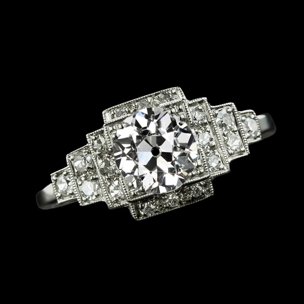 Bague Halo En Véritable Diamant Rond Taille Ancienne Avec Échelons En Or 3.50 Carats