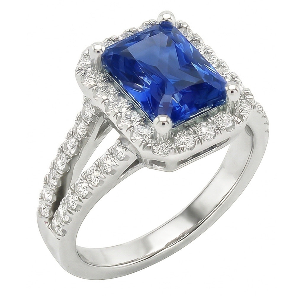 naturel round saphir 3.50carats bague angle de côté
